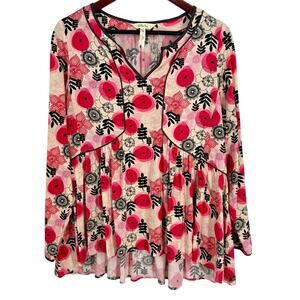 Matilda Jane Sz Small Asian Theme Pink Black Long Sleeve Blouse Shirt Top Artsy